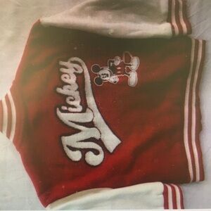 Red Mickey Varsity Jacket with White Sleeves